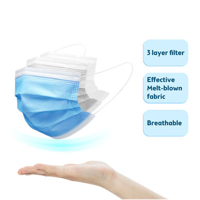 Blue Disposable Medical Face Mask , 3 Ply Non Woven Face Mask